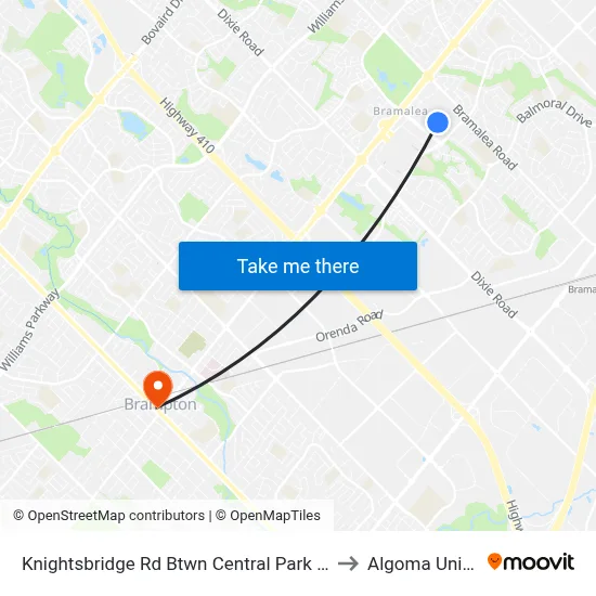 Knightsbridge Rd Btwn Central Park & Kings Cross to Algoma University map
