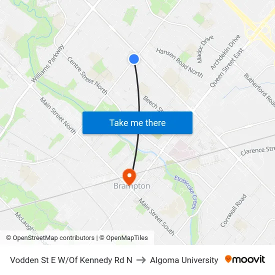 Vodden St E W/Of Kennedy Rd N to Algoma University map