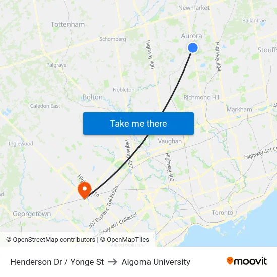 Henderson Dr / Yonge St to Algoma University map