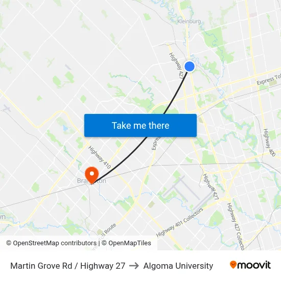 Martin Grove Rd / Highway 27 to Algoma University map