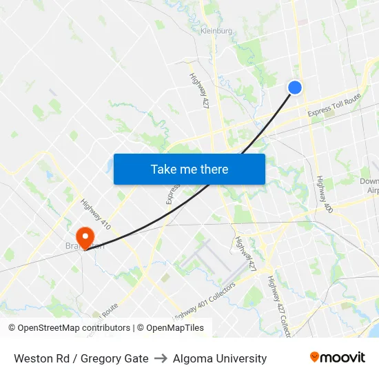 Weston Rd / Gregory Gate to Algoma University map