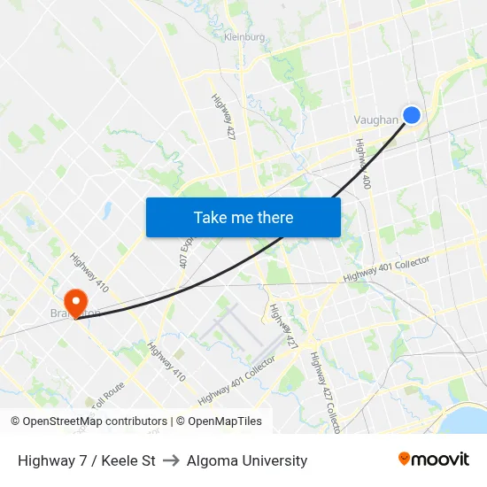 Highway 7 / Keele St to Algoma University map