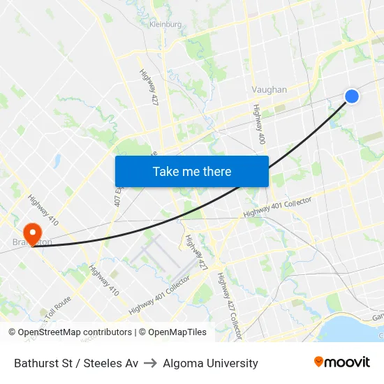 Bathurst St / Steeles Av to Algoma University map
