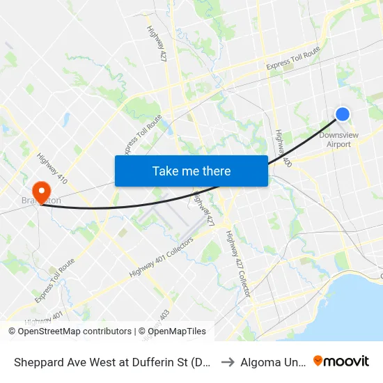 Sheppard Ave West at Dufferin St (Downsview Station) to Algoma University map
