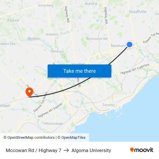 Mccowan Rd / Highway 7 to Algoma University map