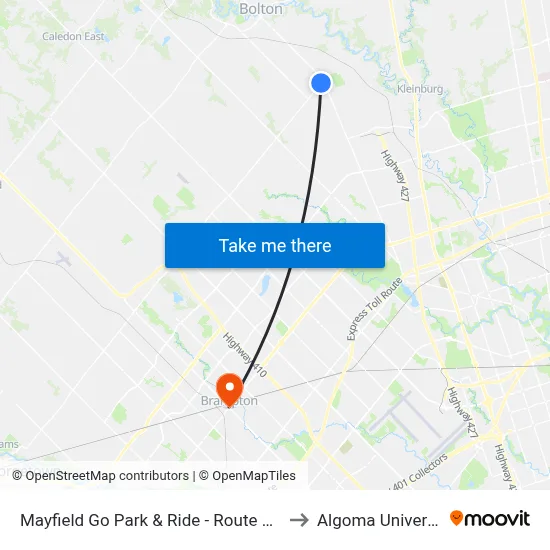 Mayfield Go Park & Ride - Route 41 Nb to Algoma University map