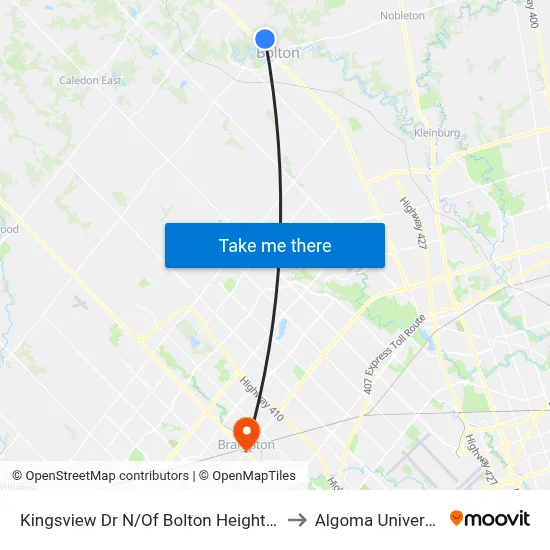 Kingsview Dr N/Of Bolton Heights Rd to Algoma University map
