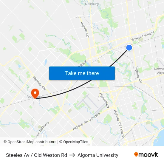 Steeles Av / Old Weston Rd to Algoma University map