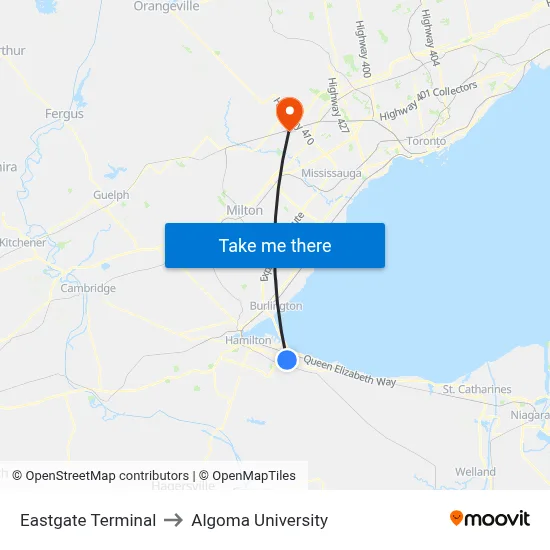 Eastgate Terminal to Algoma University map