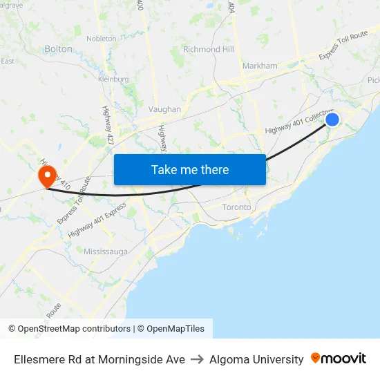 Ellesmere Rd at Morningside Ave to Algoma University map