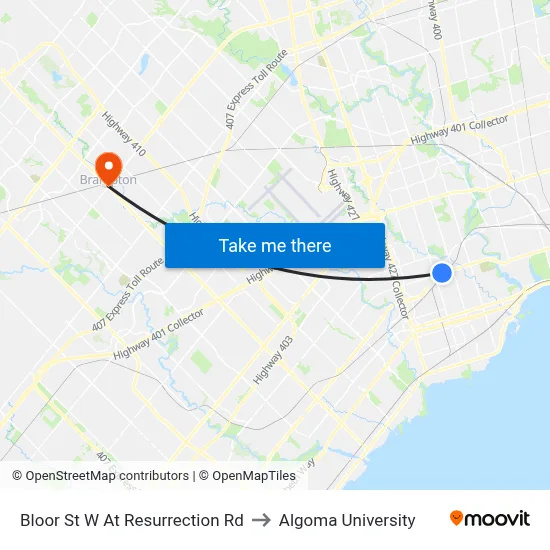 Bloor St W At Resurrection Rd to Algoma University map