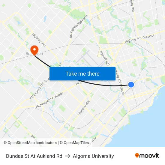 Dundas St At Aukland Rd to Algoma University map