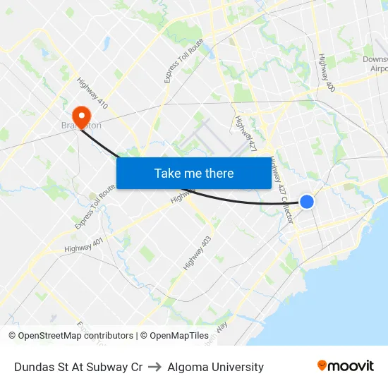 Dundas St At Subway Cr to Algoma University map