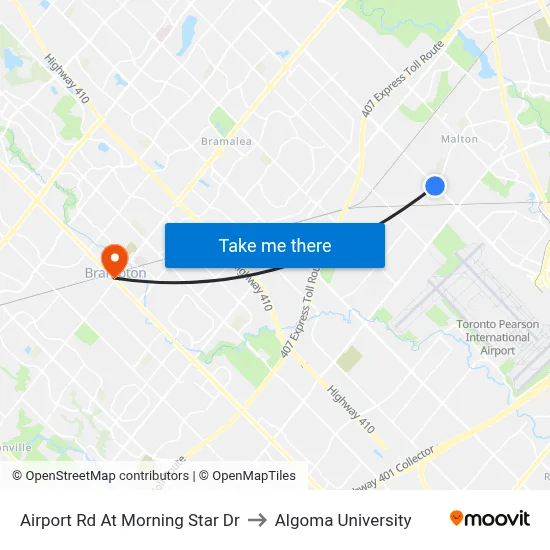 Airport Rd At Morning Star Dr to Algoma University map