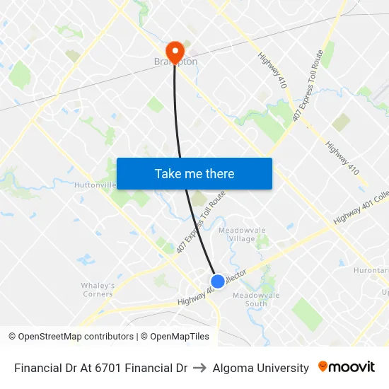 Financial Dr At 6701 Financial Dr to Algoma University map