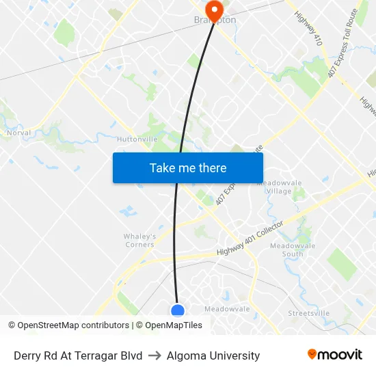 Derry Rd At Terragar Blvd to Algoma University map