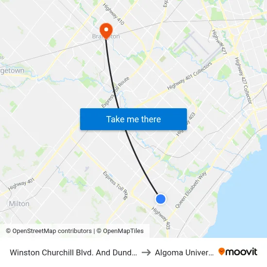 Winston Churchill Blvd. And Dundas St. to Algoma University map