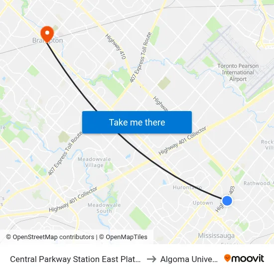 Central Parkway Station East Platform A to Algoma University map
