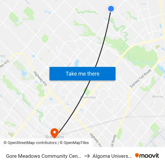 Gore Meadows Community Centre to Algoma University map