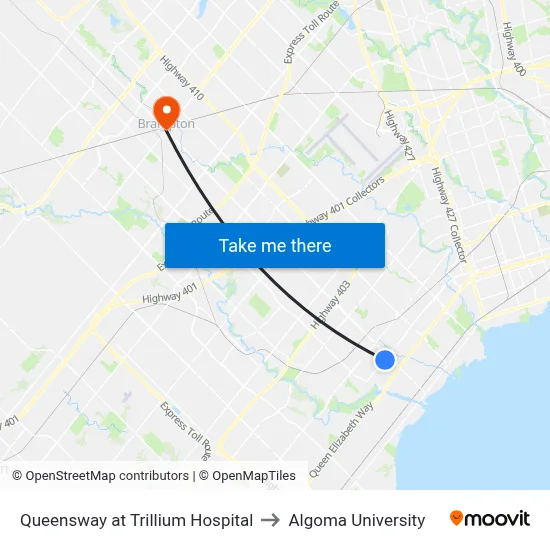Queensway at Trillium Hospital to Algoma University map