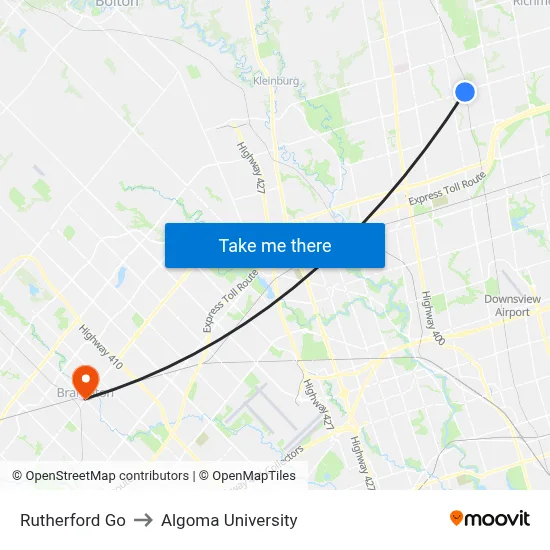 Rutherford Go to Algoma University map