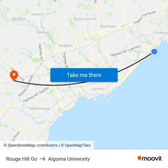Rouge Hill Go to Algoma University map