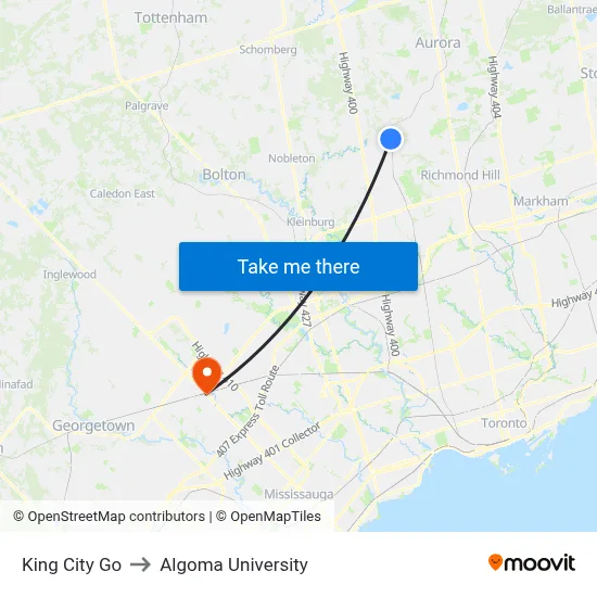 King City Go to Algoma University map