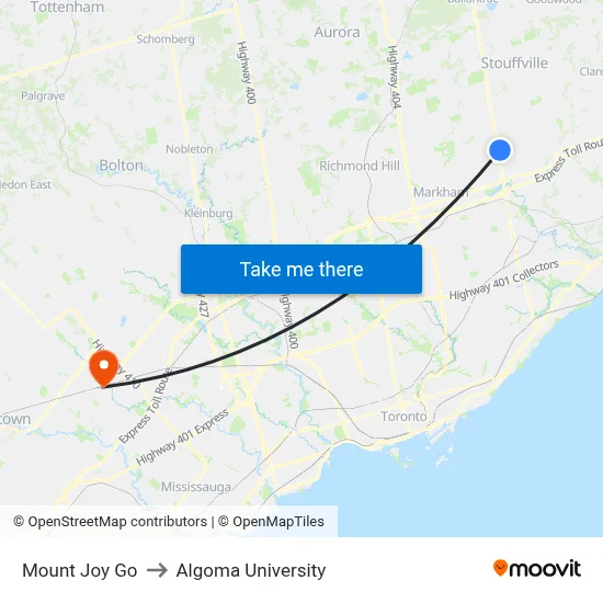 Mount Joy Go to Algoma University map