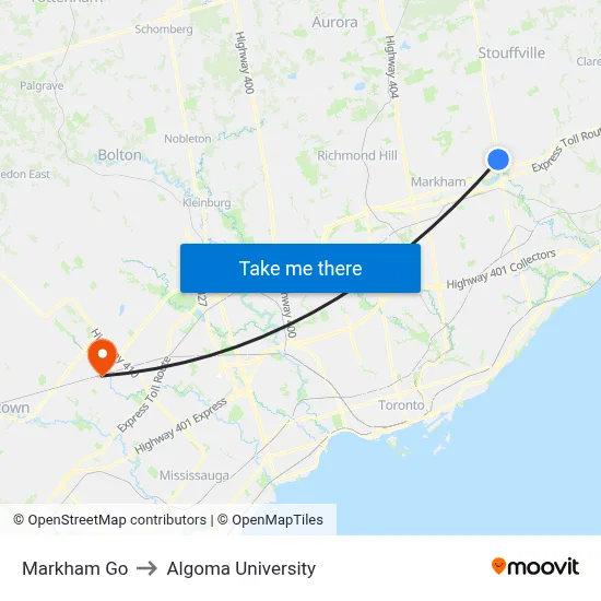 Markham Go to Algoma University map