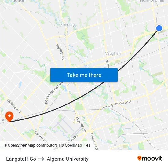 Langstaff Go to Algoma University map