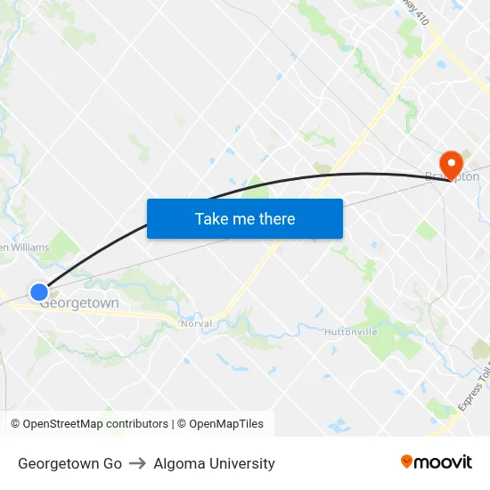 Georgetown Go to Algoma University map