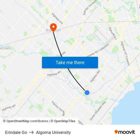 Erindale Go to Algoma University map