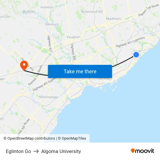 Eglinton Go to Algoma University map