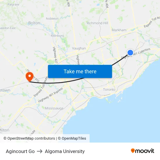 Agincourt Go to Algoma University map