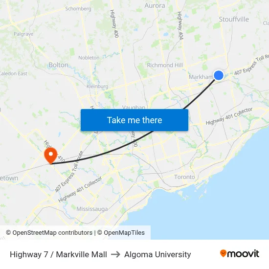Highway 7 / Markville Mall to Algoma University map