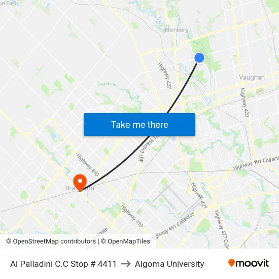 Al Palladini C.C Stop # 4411 to Algoma University map