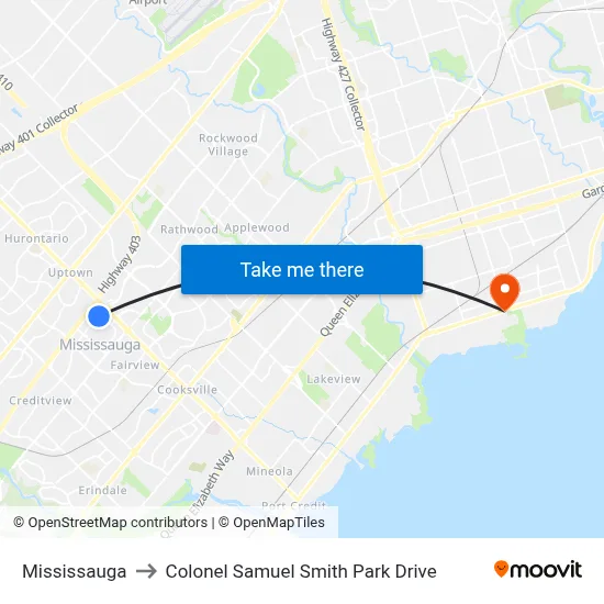 Mississauga to Colonel Samuel Smith Park Drive map
