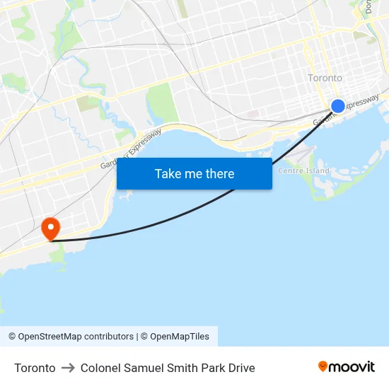 Toronto to Colonel Samuel Smith Park Drive map