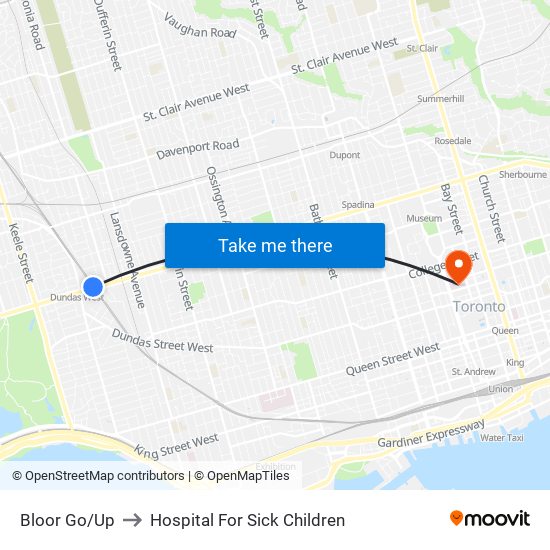 Bloor Go/Up to Hospital For Sick Children map
