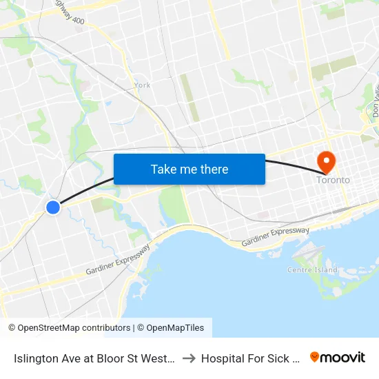Islington Ave at Bloor St West North Side to Hospital For Sick Children map