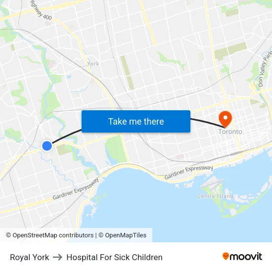 Royal York to Hospital For Sick Children map