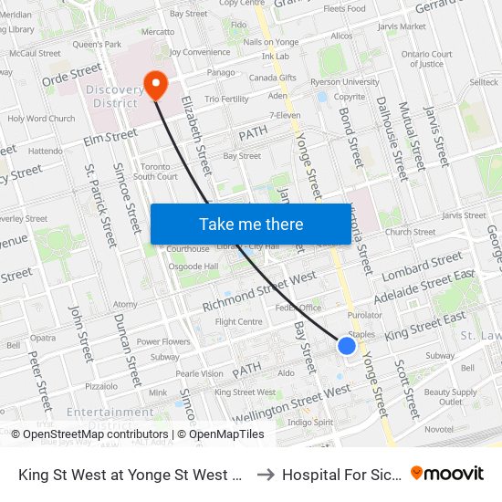 King St West at Yonge St West Side - King Station to Hospital For Sick Children map