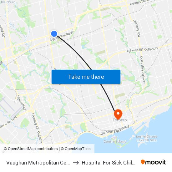 Vaughan Metropolitan Centre to Hospital For Sick Children map