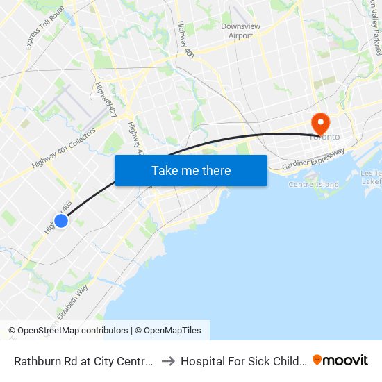 Rathburn Rd at City Centre Dr to Hospital For Sick Children map