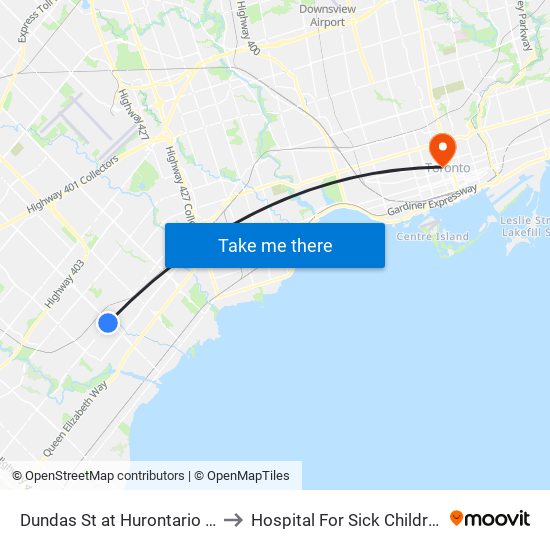 Dundas St at Hurontario St to Hospital For Sick Children map