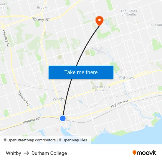 Whitby to Durham College map