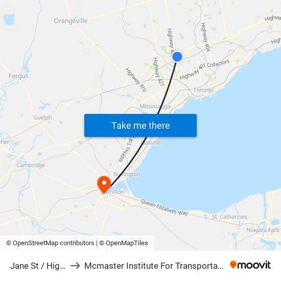 Jane St / Highway 7 to Mcmaster Institute For Transportation & Logistics map