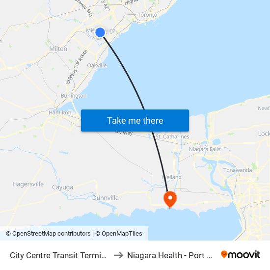 City Centre Transit Terminal Platform K to Niagara Health - Port Colborne Site map