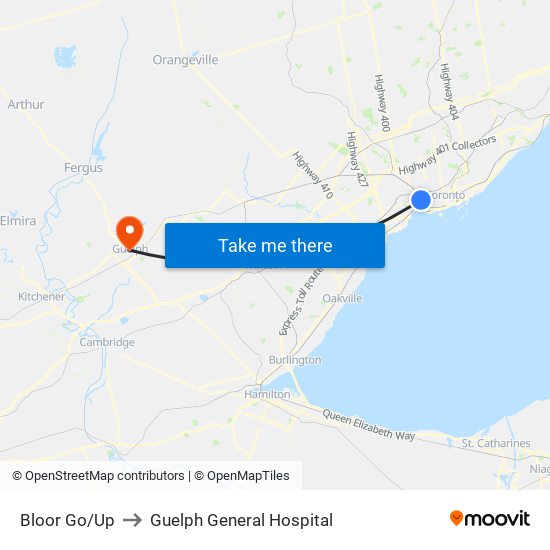 Bloor Go/Up to Guelph General Hospital map