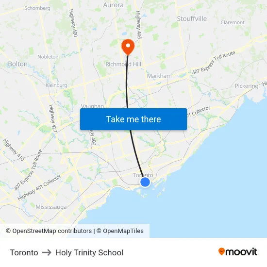 Toronto to Holy Trinity School map